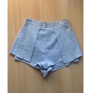 White Fox Boutique Grey Check High-Waisted Shorts